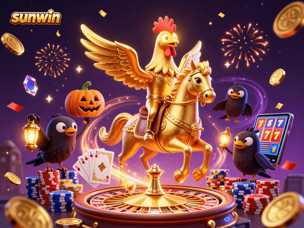 Experience sunwin's thrilling casino adventures featuring a golden rooster and magical elements.