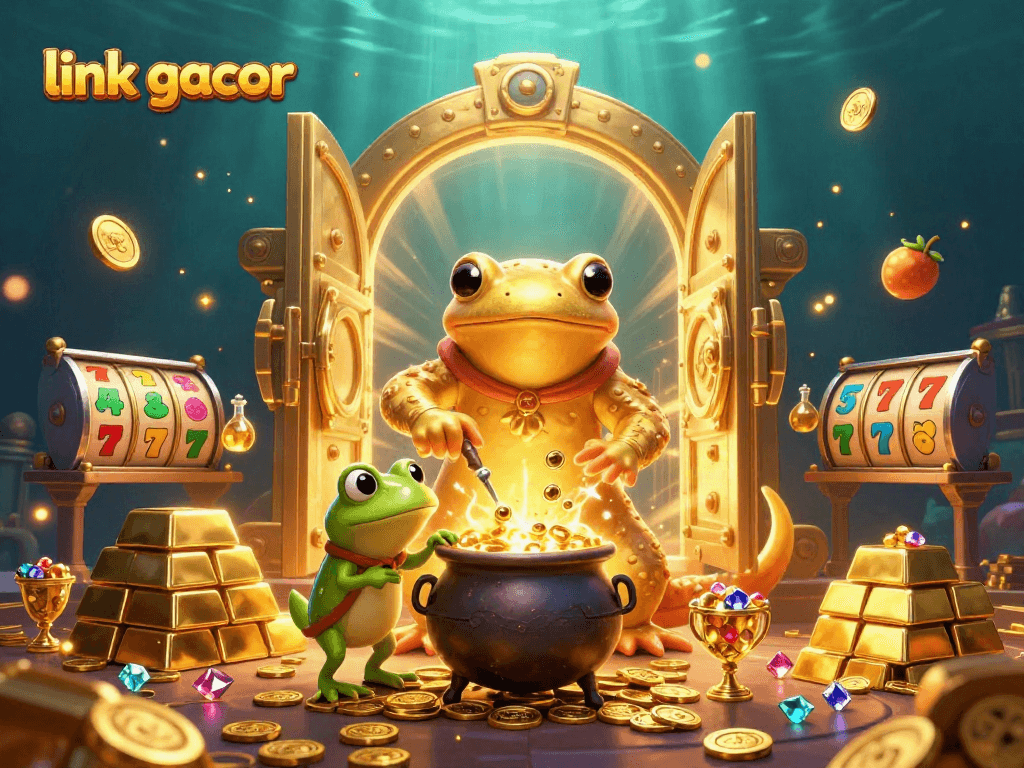 Engage the gaming excitement with 'link gacor' in this rich 3D illustration capturing a magical casino experience.
