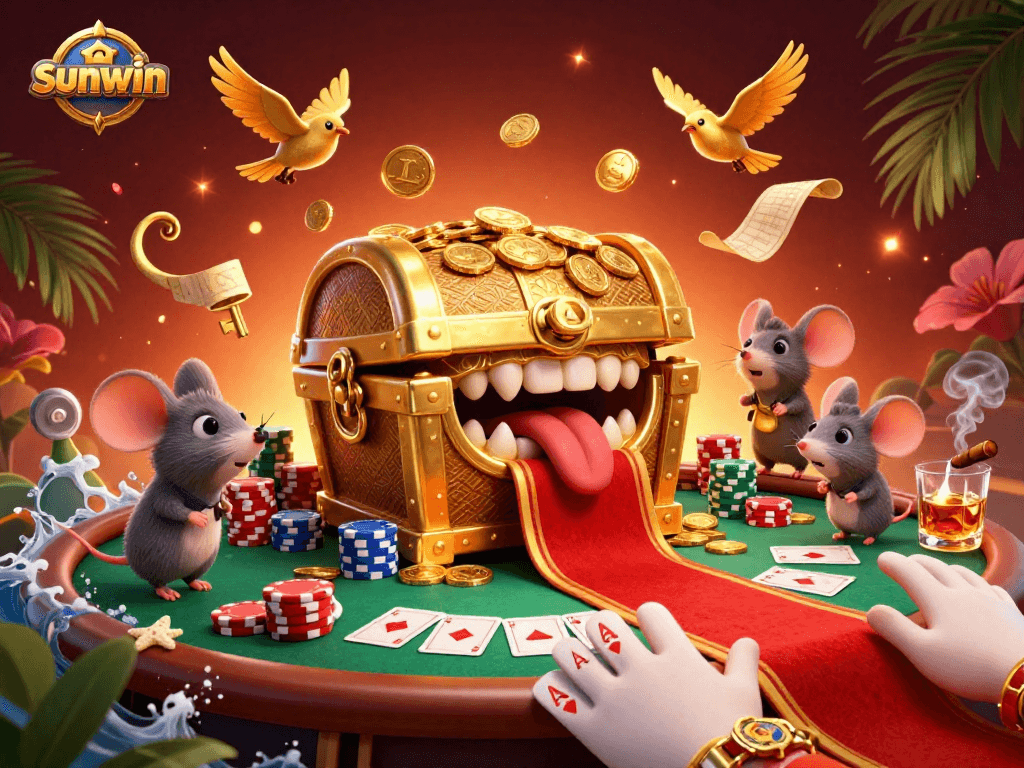 Join the adventure with sunwin's treasure chest, luring players towards big wins at the poker table.