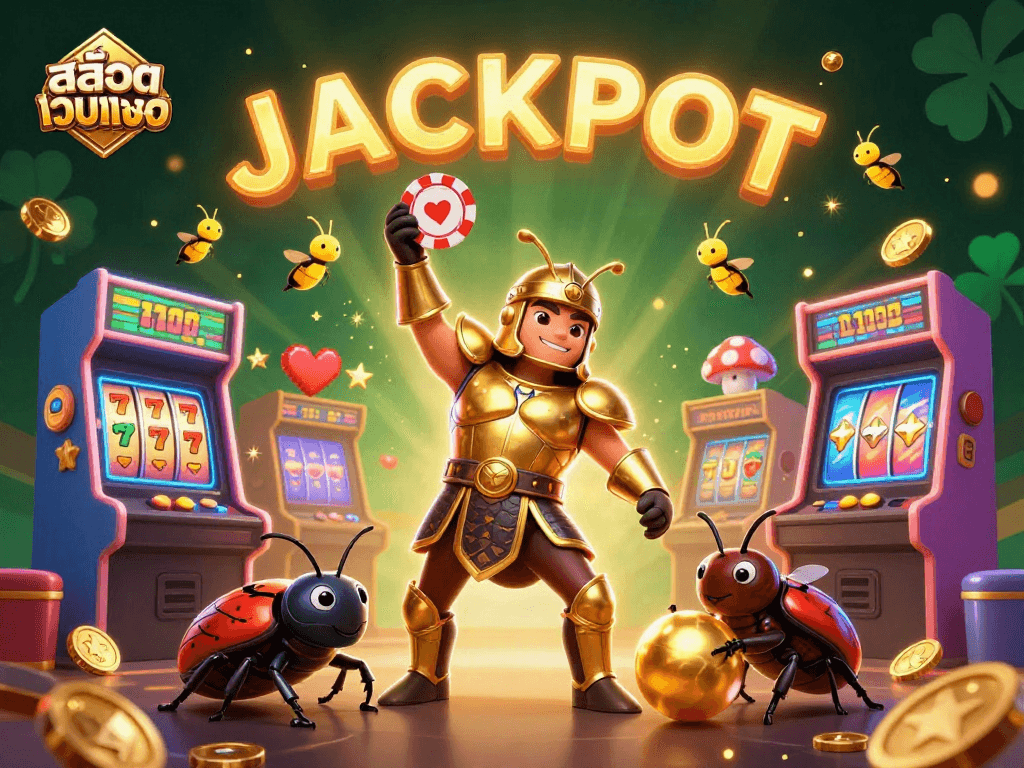 Engage with สล็อตเว็บตรง by visualizing a lucky gaming scene with vibrant characters and dynamic casino elements.