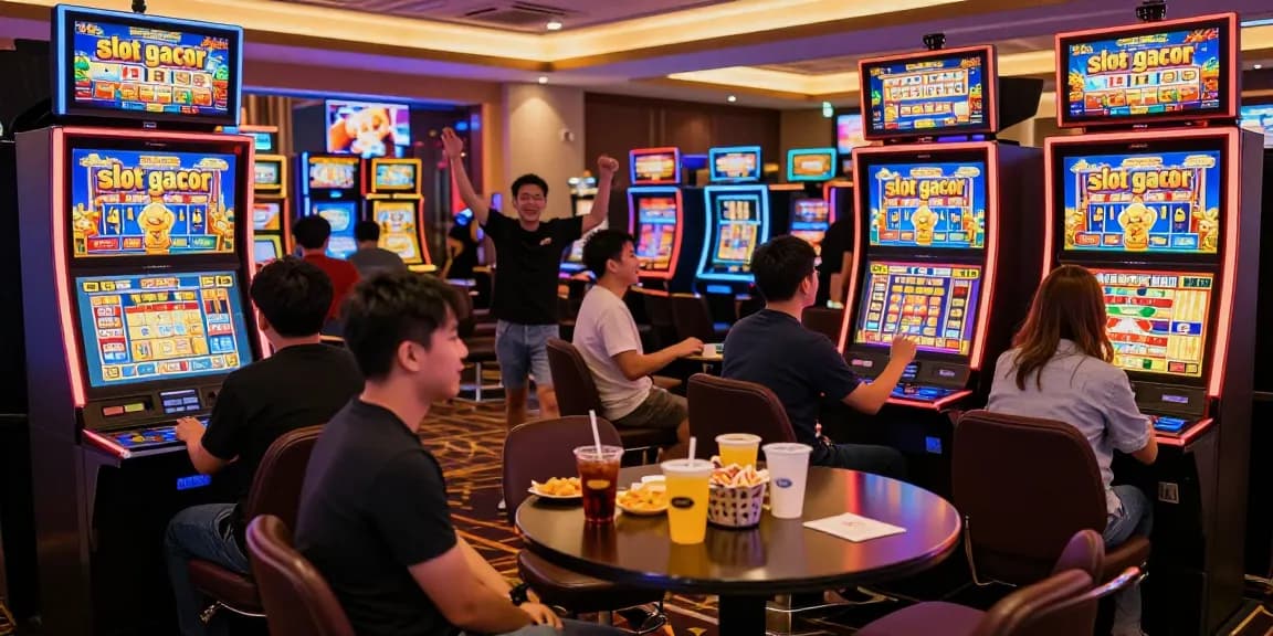 Players celebrating wins at a lively casino scene showcasing slot gacor excitement.