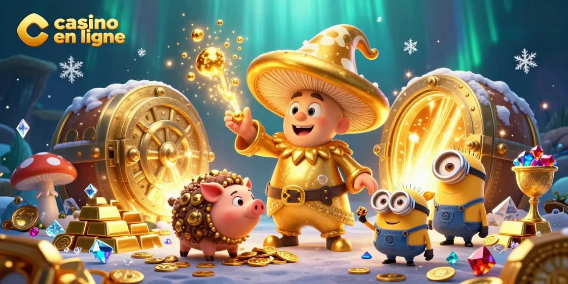 Les joueurs gagnent avec des jeux de casino en ligne, remplis d'or et de joyaux.