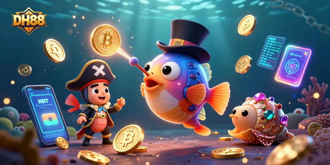 Experience the thrill of DH88 with glowing coins and vibrant underwater characters.