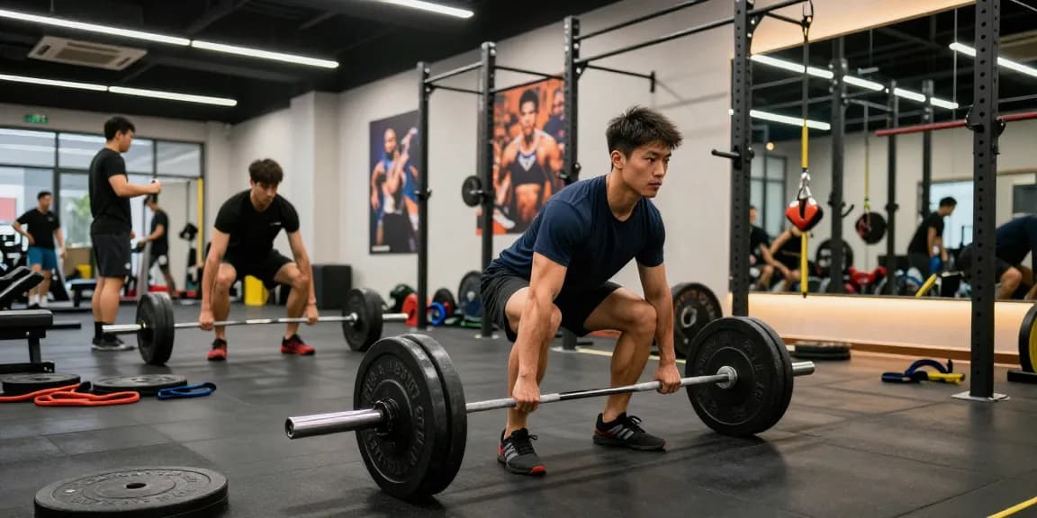 Athlete lifting weights in a modern gym, showcasing strength training with Deus Medical Steroids.
