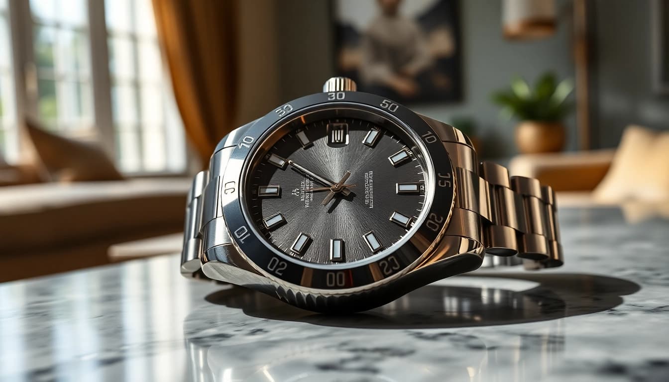 Close-up of a luxurious rolex replica watch highlighting intricate details and rich craftsmanship.