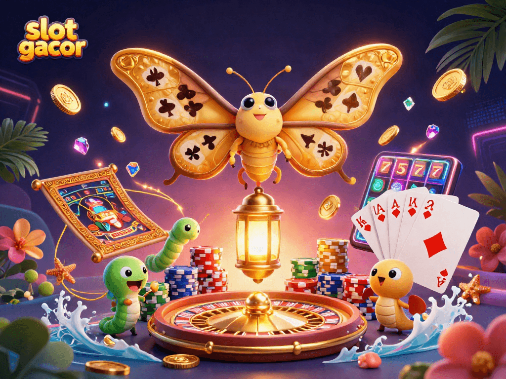 Experience the thrill of slot gacor with a vibrant 3D illustration showcasing games and winnings.