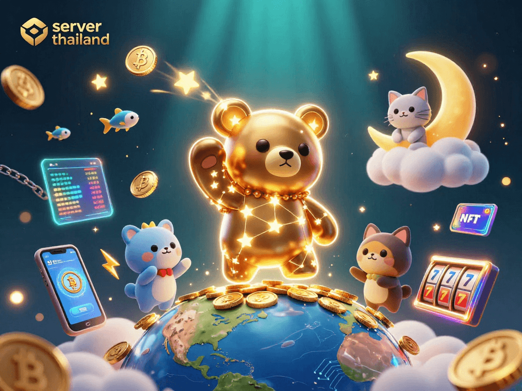 Engage with server thailand as a constellation bear gathers coins in a lively gambling scene.