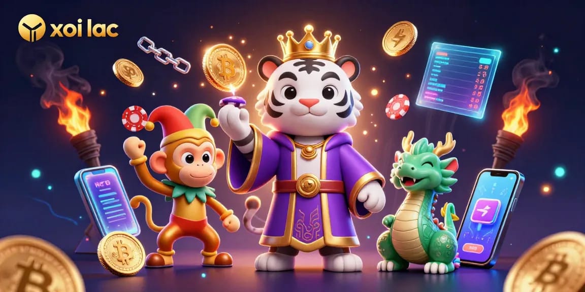 xoi lac offers an exciting view of a 3D tiger and monkey surrounded by vibrant casino elements.