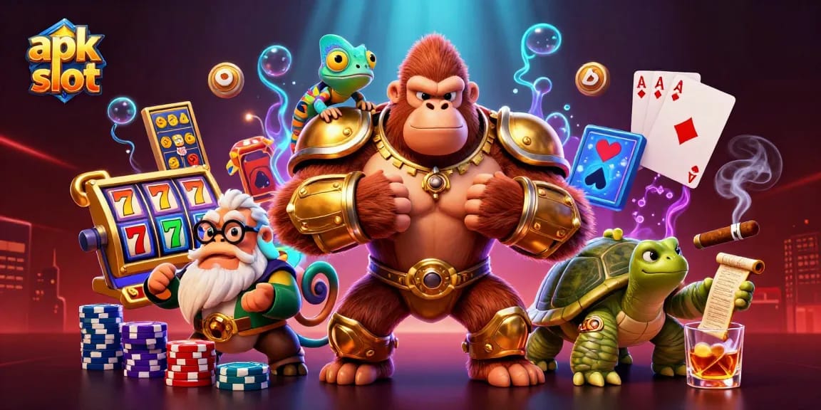 Experience the thrill of apk slot gaming with dynamic characters and casino elements in a vibrant 3D scene.