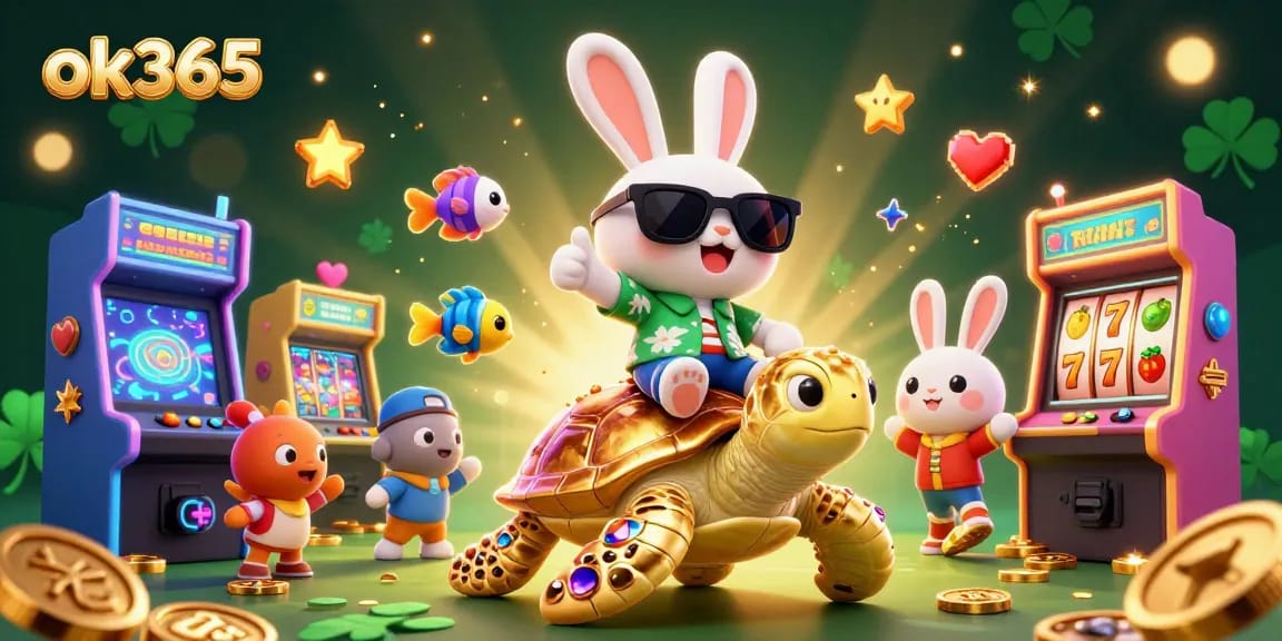 Engage with ok365's thrilling casino environment featuring a lucky rabbit and golden sea turtle.