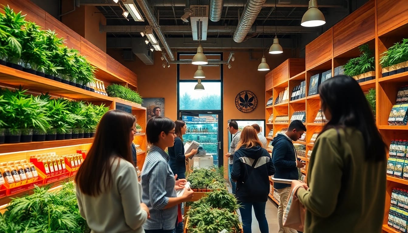 Shop at leading weed sites buy for premium cannabis products displayed in a vibrant retail space.