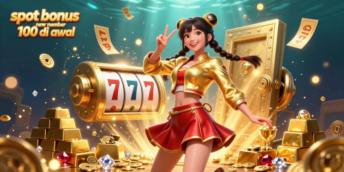 Claim incredible rewards with slot bonus new member 100 di awal featuring vibrant 3D slot game elements.