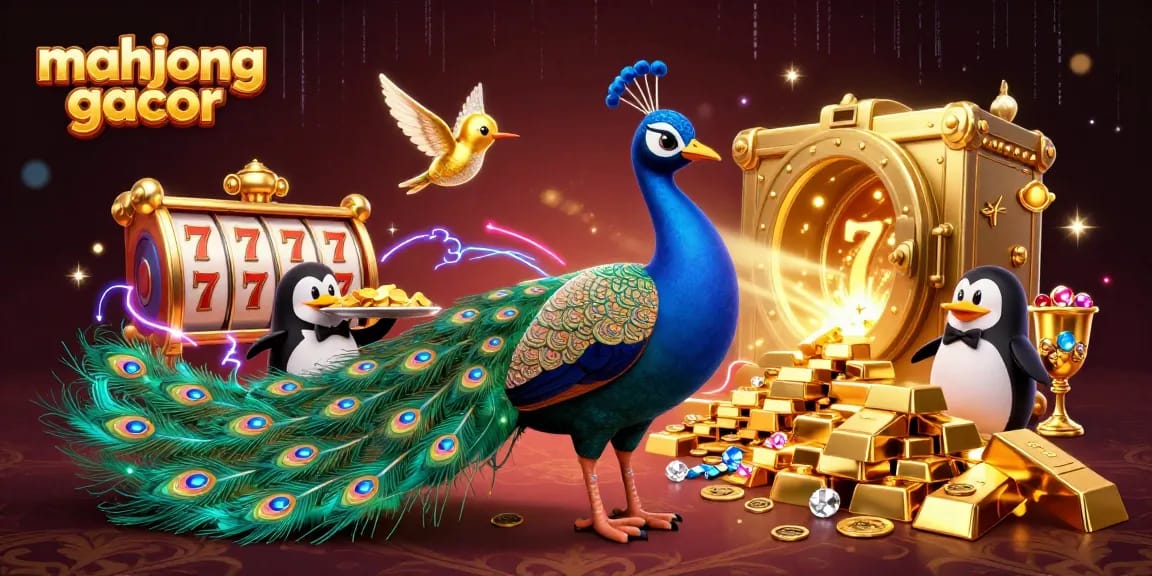 Win big with mahjong gacor features in an elaborate casino scene filled with treasures and excitement.