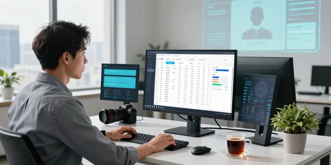 AI analyst detects fake receipt through advanced software in a modern office.