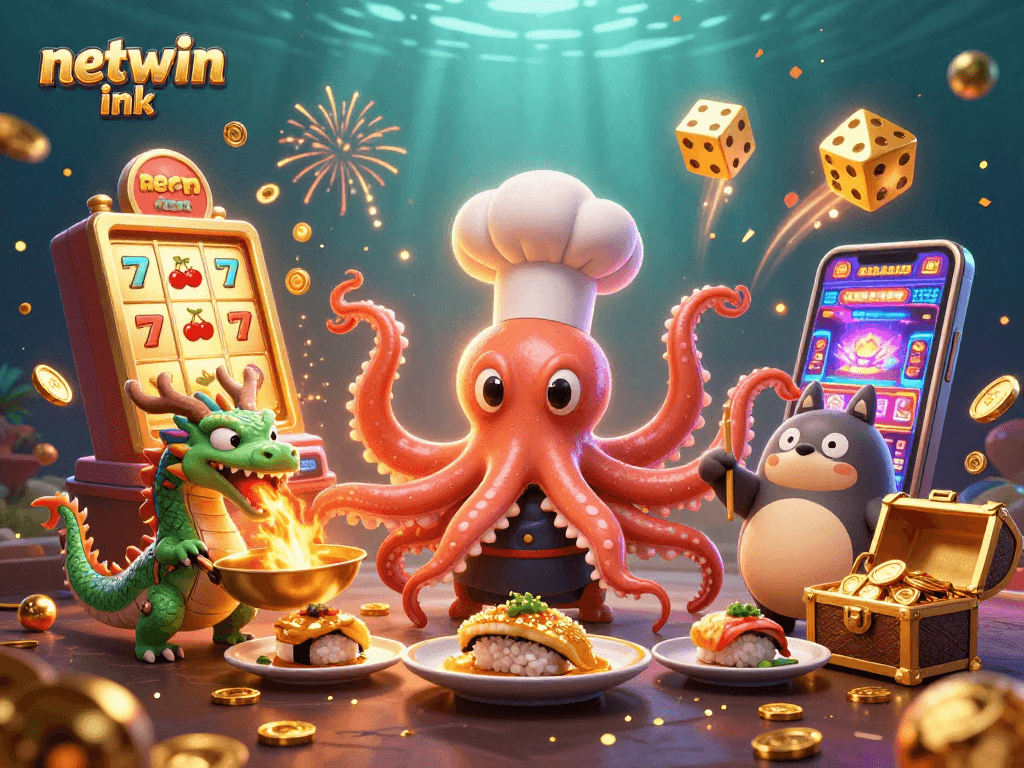 Engage with netwin ink's immersive gaming experience featuring an octopus chef and dragon!