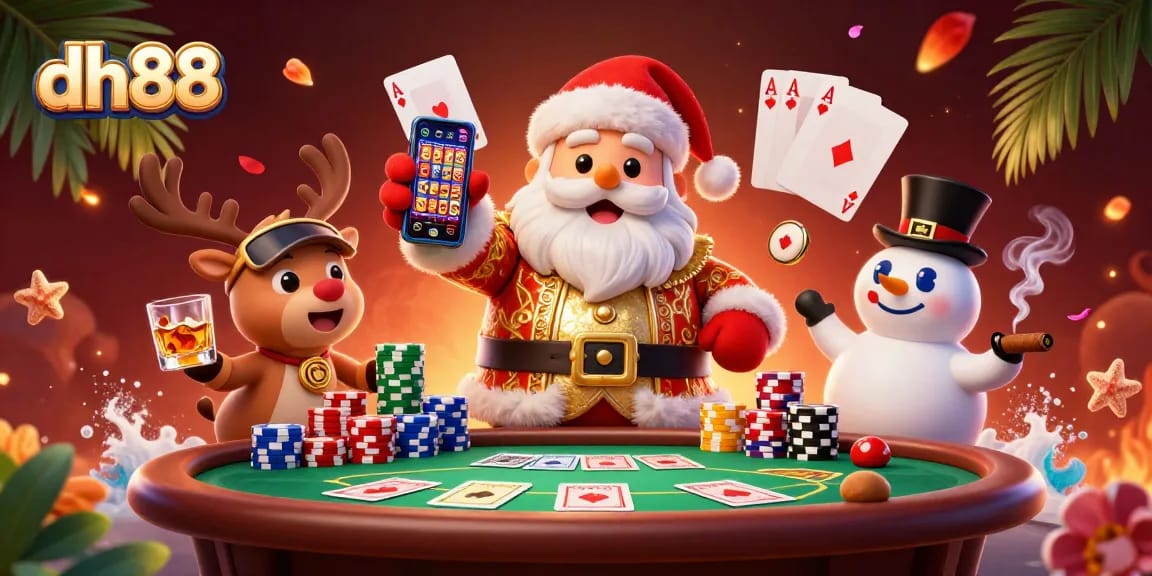 Experience the thrill of dh88 casino games with a vibrant 3D festive illustration.