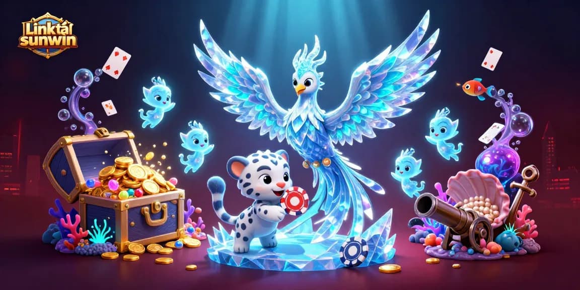 Engage with Link tải sunwin through an icy fantasy world featuring a phoenix and casino elements.