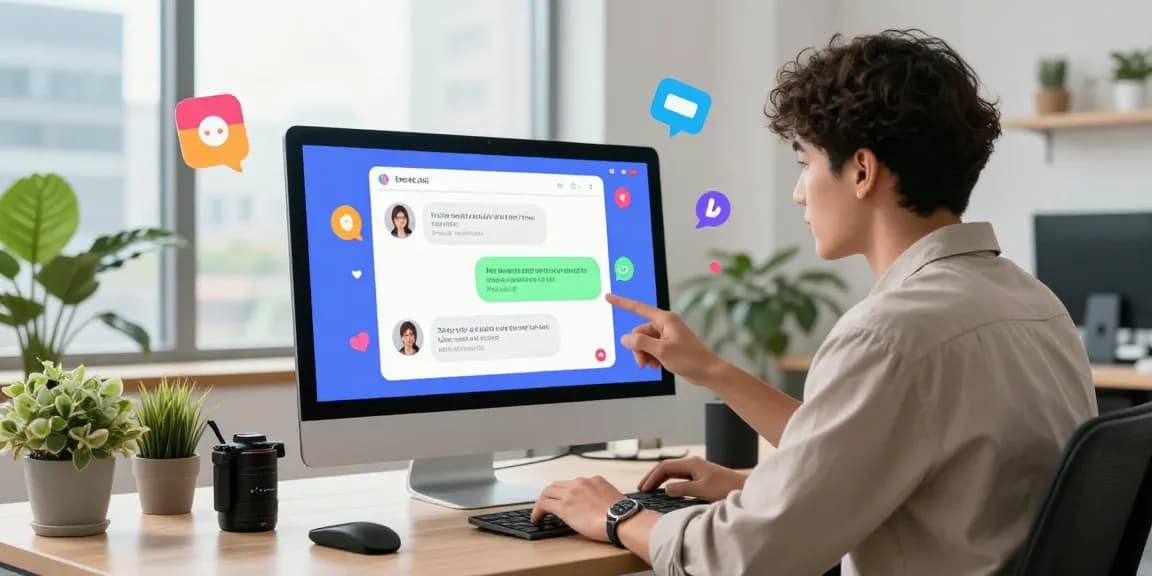 Engaging user exploring sex AI chat on a vibrant digital interface in a modern workspace.