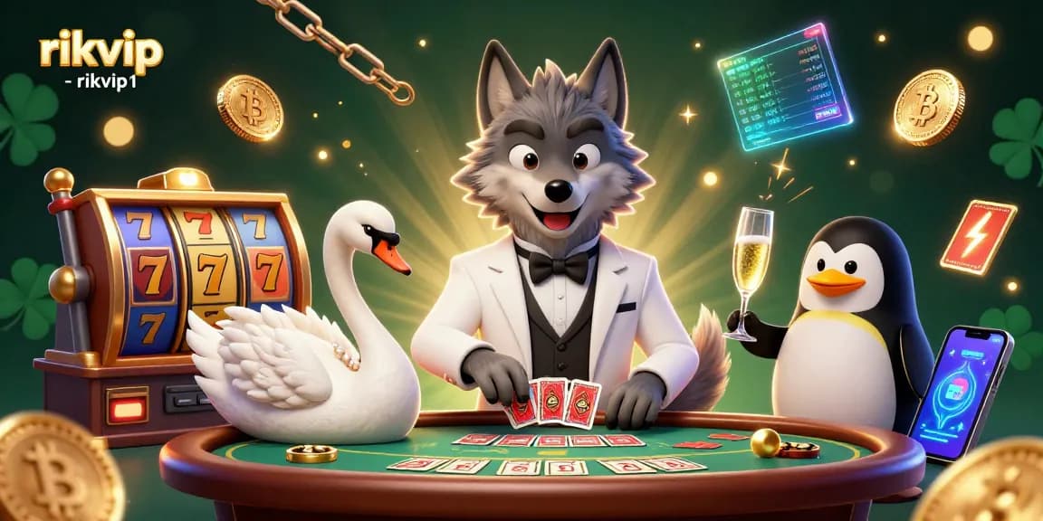Bet on rikvip - rikvip1 while enjoying exciting slots with elegant characters in a vibrant casino scene.
