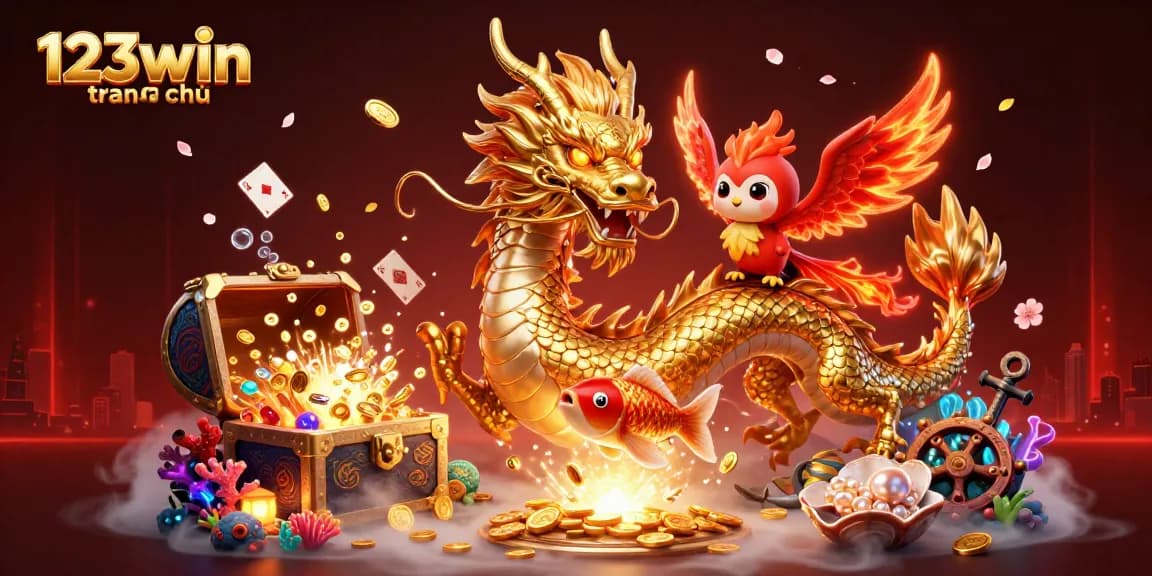Experience thrilling wins at 123win trang chủ with dynamic scenes of a golden dragon and exciting casino elements.