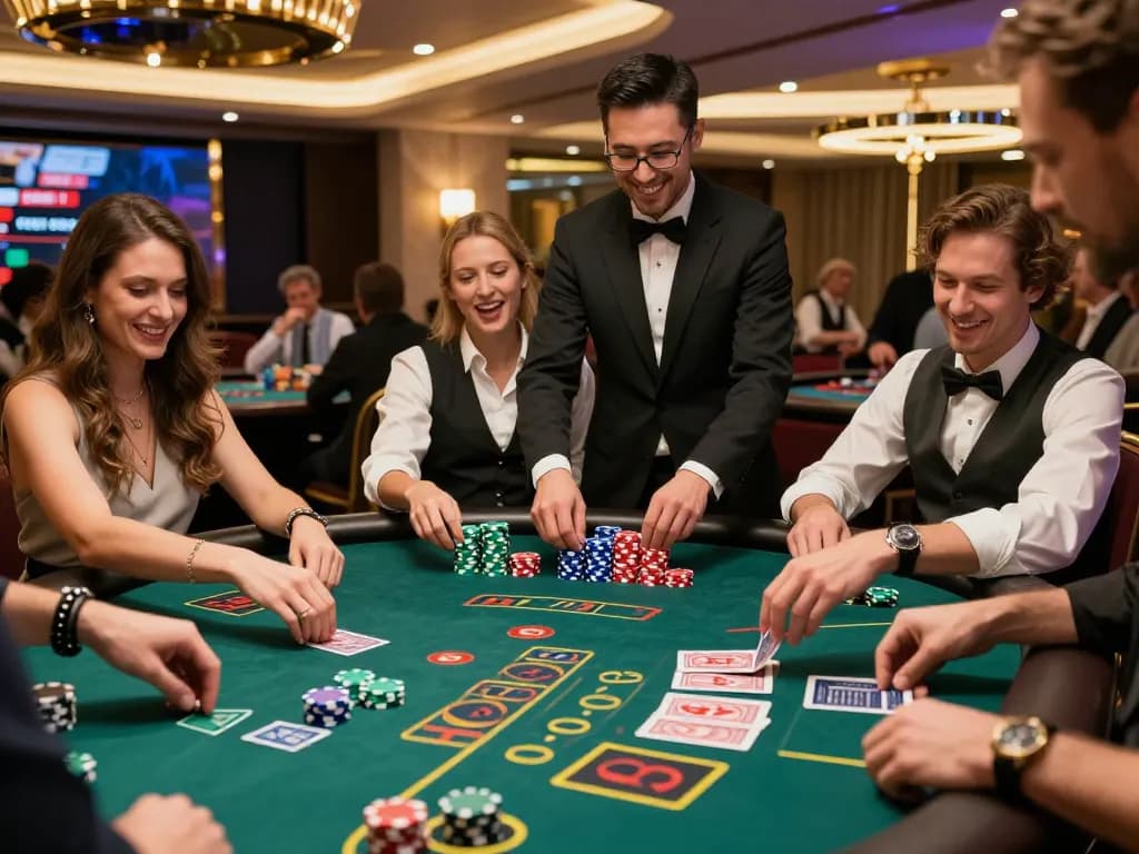 Players engaged in an intense BJ88 blackjack game, showcasing excitement and competitive spirit.