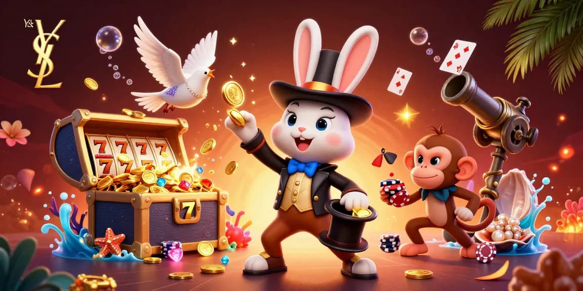 Spin the reels for big wins with ysl, featuring cartoon magic and dynamic casino elements.