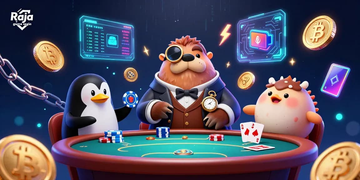 Experience Raja game login at an underwater card table featuring a jolly walrus, animated penguin dealer, and playful pufferfish.
