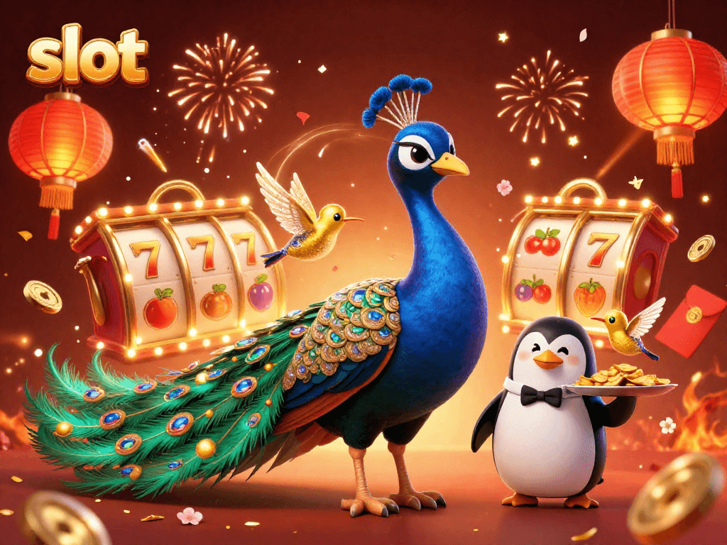 Engage with thrilling slot adventures featuring a playful peacock, a butler penguin, and a shimmering hummingbird.