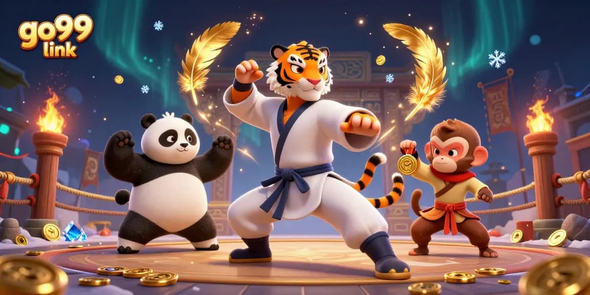 Engage with the go99 link as a kung fu tiger, panda disciple, and monkey create a vibrant casino scene.