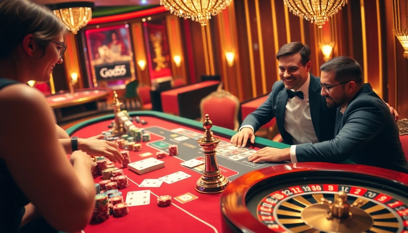 God55 gaming table with poker chips and cards displayed, creating excitement in online gambling.