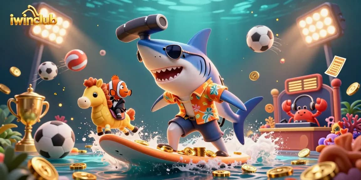 Surf thrilling games and rewards at iwinclub with this vibrant underwater casino scene.