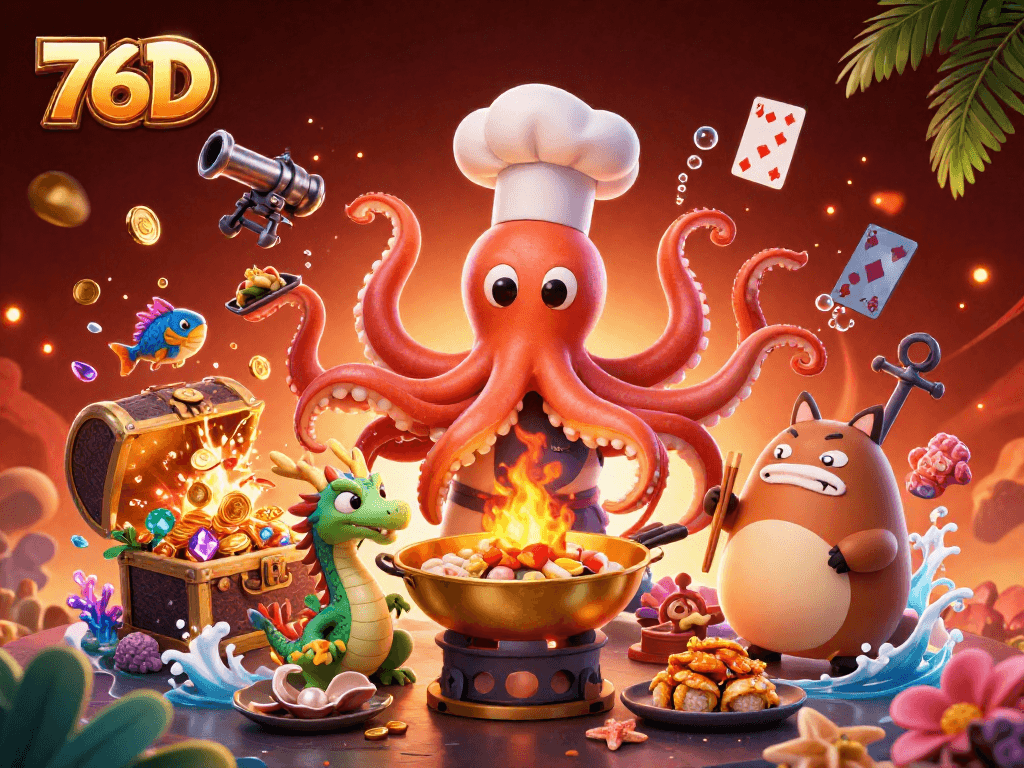 Aproveite a nova experiência de jogo em 76D com o chef polvo e suas delícias douradas.