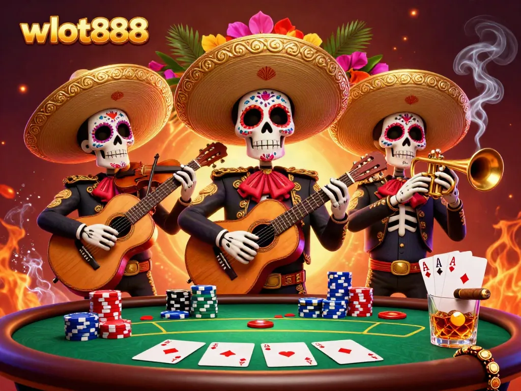 Menangkan permainan poker di wslot888 dengan suasana meriah dan karakter mariachi berwarna-warni.