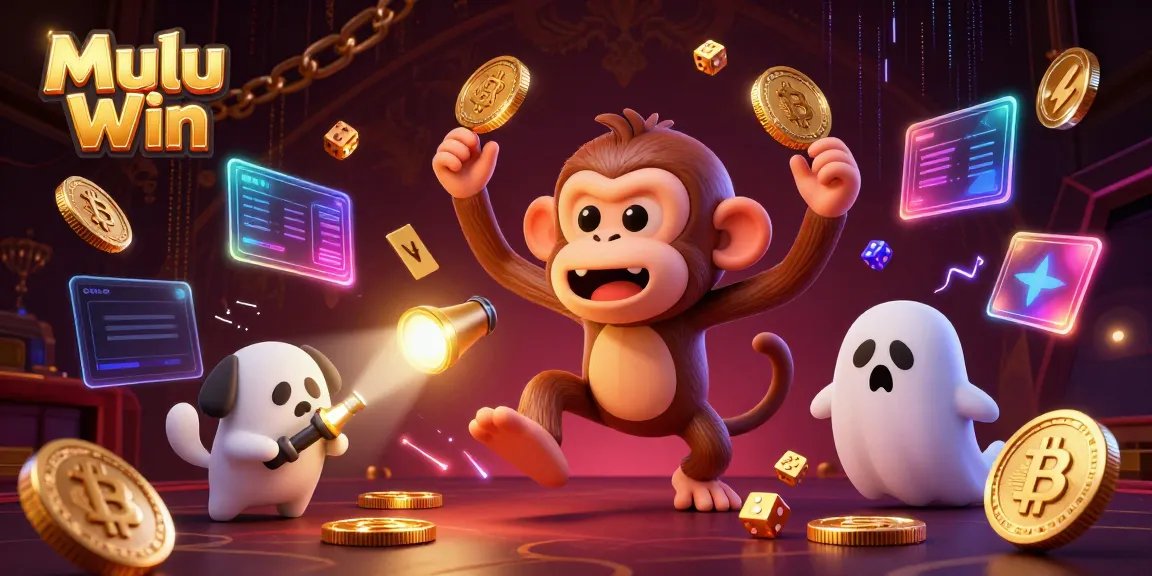 Juggle winning coins and cards in the haunted Mulu Win casino with a ghostly puppy tracking the fun.