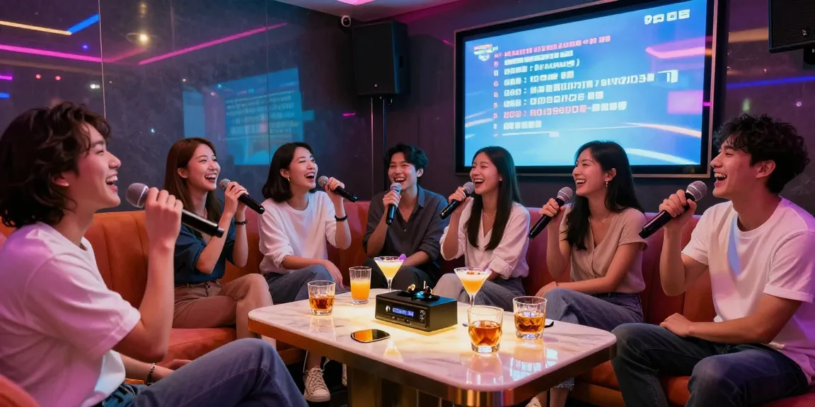 Experience the excitement of 강남 가라오케 with friends in a vibrant private karaoke room.