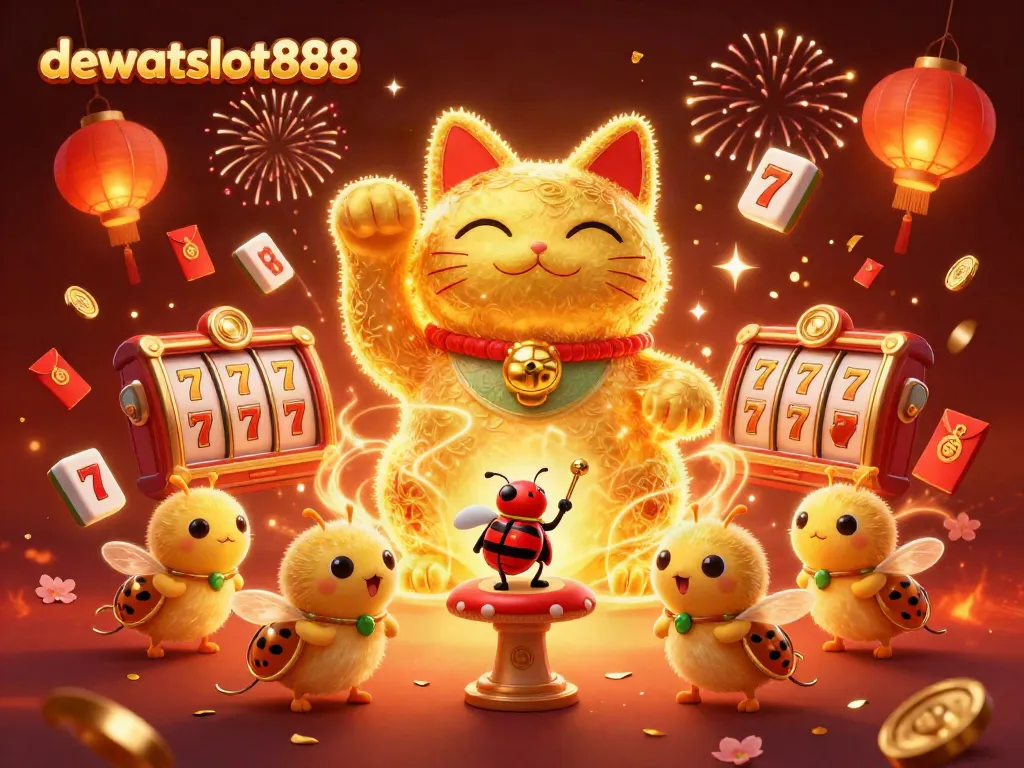 Meriahkan permainan di dewataslot888 dengan kucing keberuntungan dan simbol kasino yang memukau.