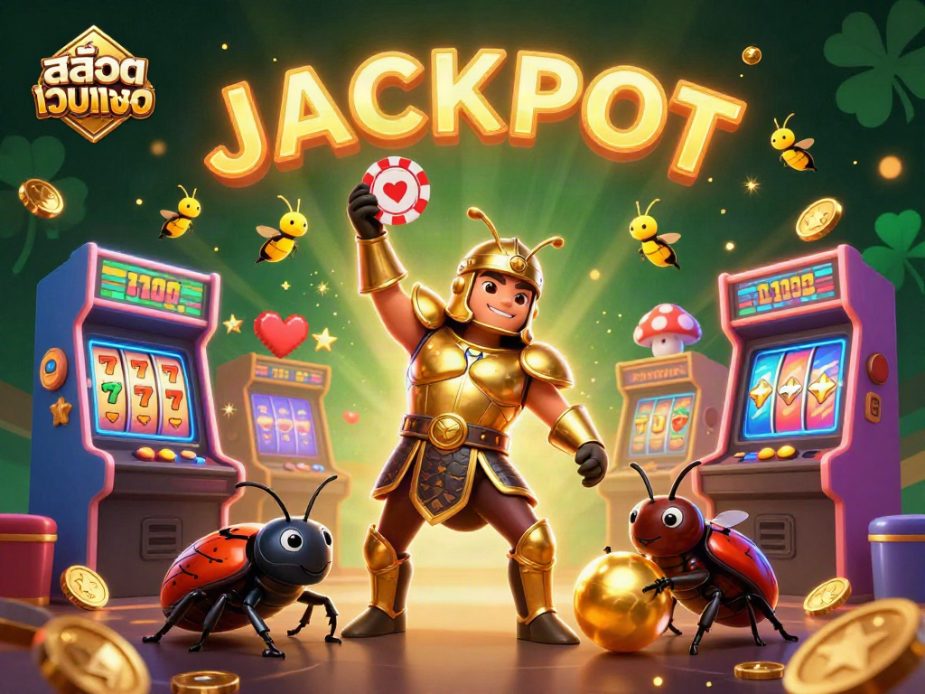 Engage with สล็อตเว็บตรง by visualizing a lucky gaming scene with vibrant characters and dynamic casino elements.