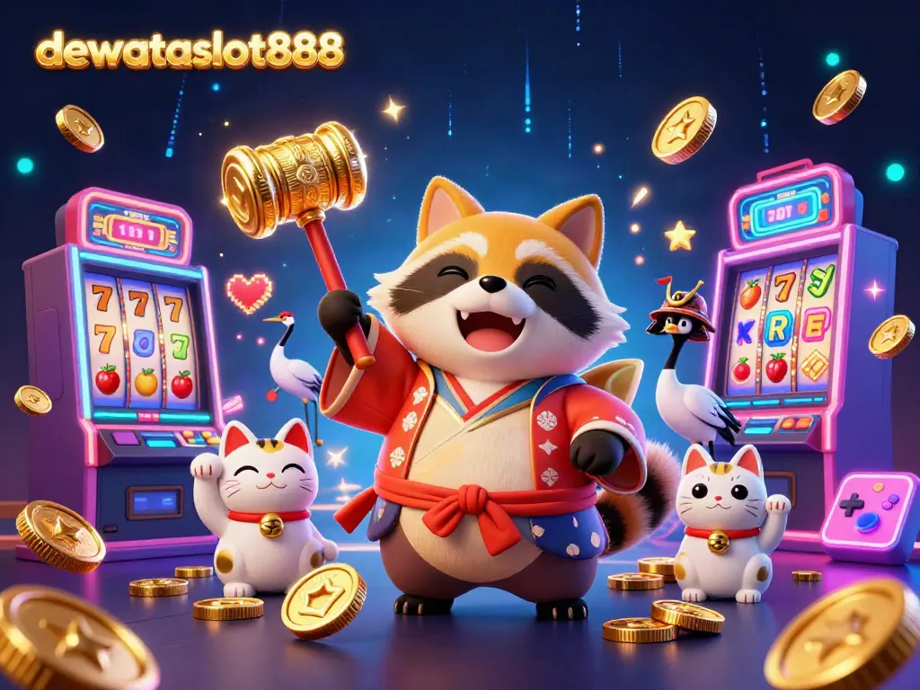 Menangkan jackpot di dewataslot888 dengan tanuki ceria dan mesin slot berwarna-warni.