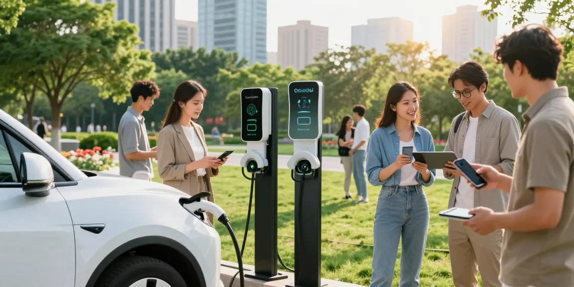 EV charger manufacturer providing eco-friendly charging solutions in a modern urban park