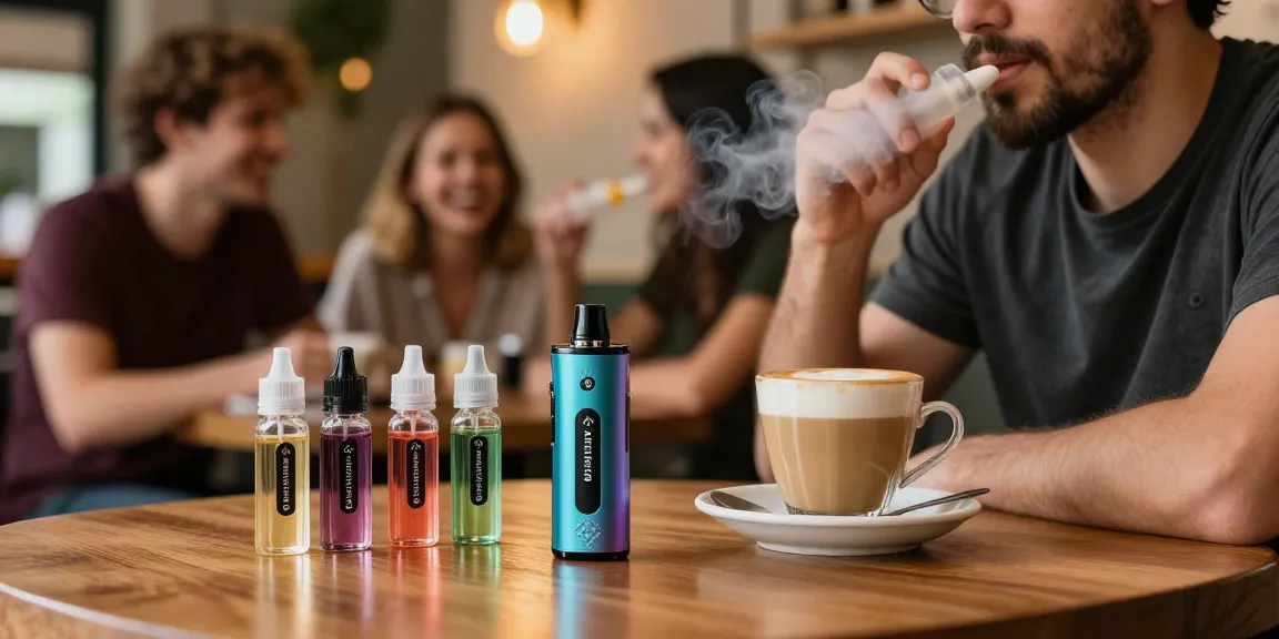 Erlebe den einzigartigen Geschmack des Al Fakher Crown Bar 8000 Crystal V2 in einem gemütlichen Café.