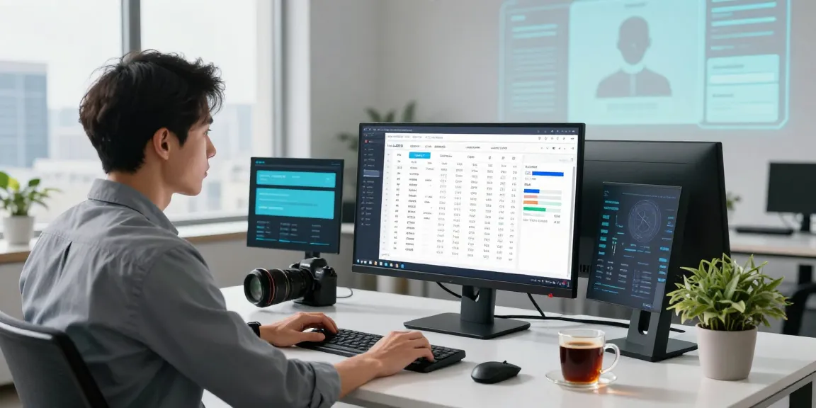 AI analyst detects fake receipt through advanced software in a modern office.