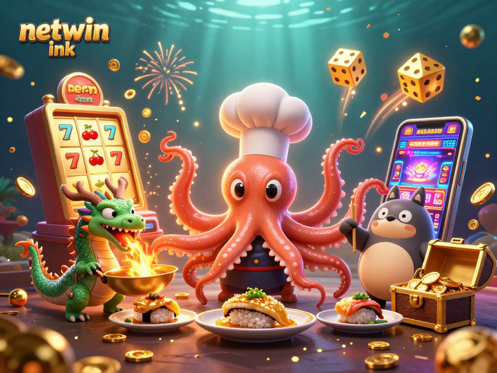 Engage with netwin ink's immersive gaming experience featuring an octopus chef and dragon!