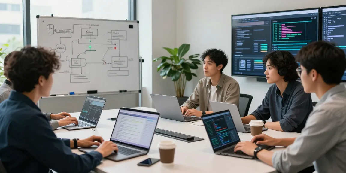 Team discussing ai detector models in a modern office setting, showcasing innovative tech solutions.