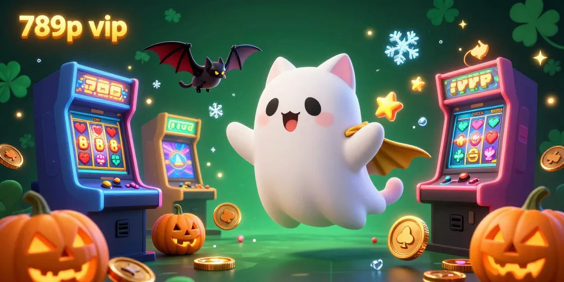 Engage with the dynamic world of 789p vip, featuring a friendly ghost cat and a vampire bat in a vibrant online casino.