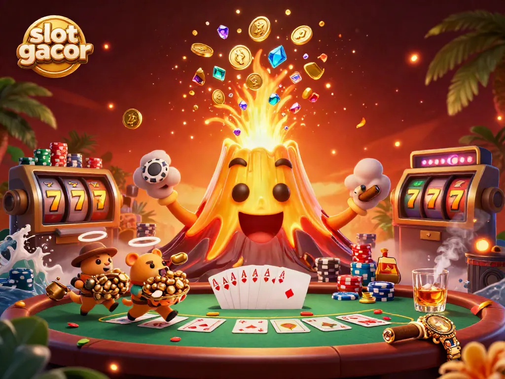 Slot gacor menghadirkan keberuntungan dengan jackpot berlimpah dalam ilustrasi kasino yang kaya warna.