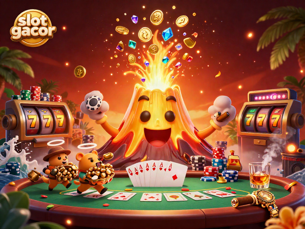 Slot gacor menghadirkan keberuntungan dengan jackpot berlimpah dalam ilustrasi kasino yang kaya warna.