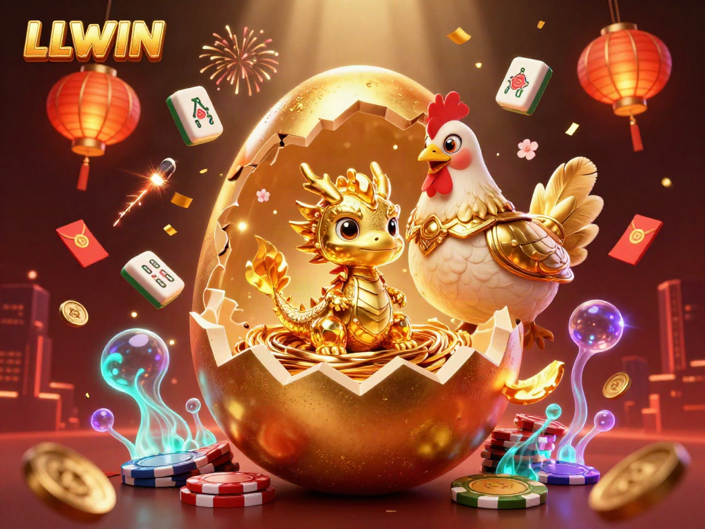 Experience the vibrant world of LLWIN, where a golden dragon reveals riches among poker chips.