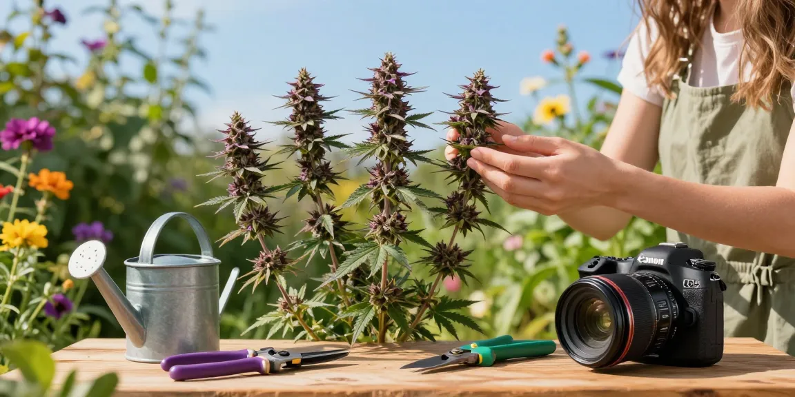 Vibrante Purple Queen CBD Blüten im Garten mit Pflege und Fürsorge.