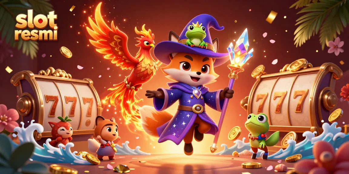 Engage with slot resmi through this vibrant illustration of a mystical wizard fox and casino elements.