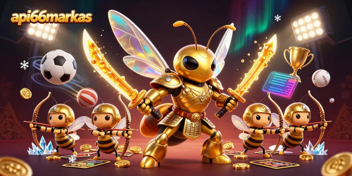 Experience api66markas sports betting with a dynamic 3D illustration of a giant golden hornet warrior and bee archers.